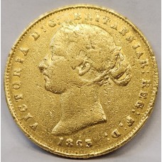 AUSTRALIA 1863 . ONE 1 SOVEREIGN . SYDNEY . GOLD